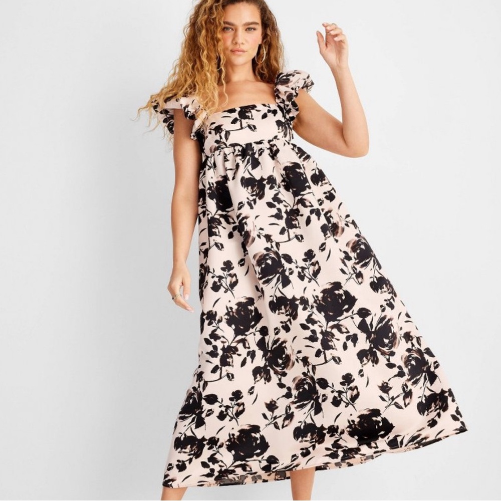 Floral Black and White Maxi Dress